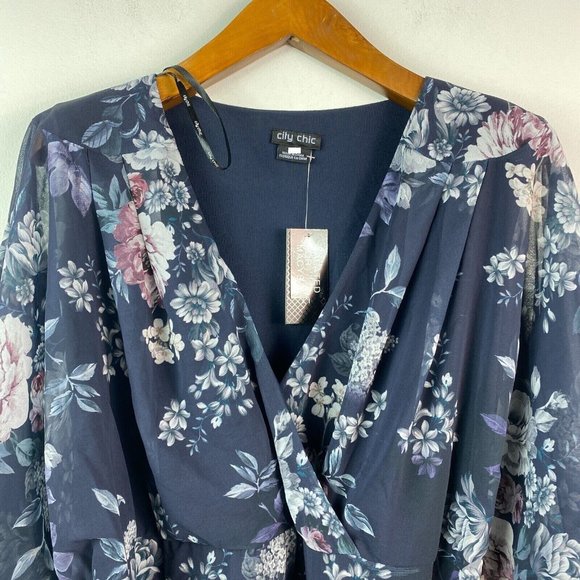 City Chic Womens Plus L/20 Mysterious Floral Print Belted Wrap Dress NWT BB83 - Picture 5 of 10